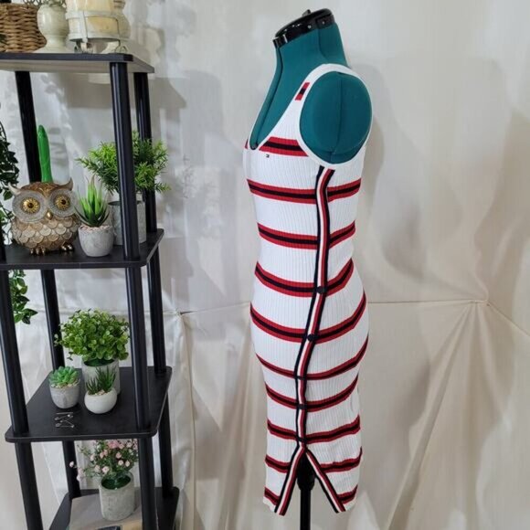 Tommy Hilfiger Striped Sleeveless Ribbed Dress with Snap Button Side - Size XXS - Picture 3 of 9